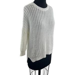 ORGANIC by John Patrick White Mesh Knit Sweater Pullover 3/4 Sleeves Size 1